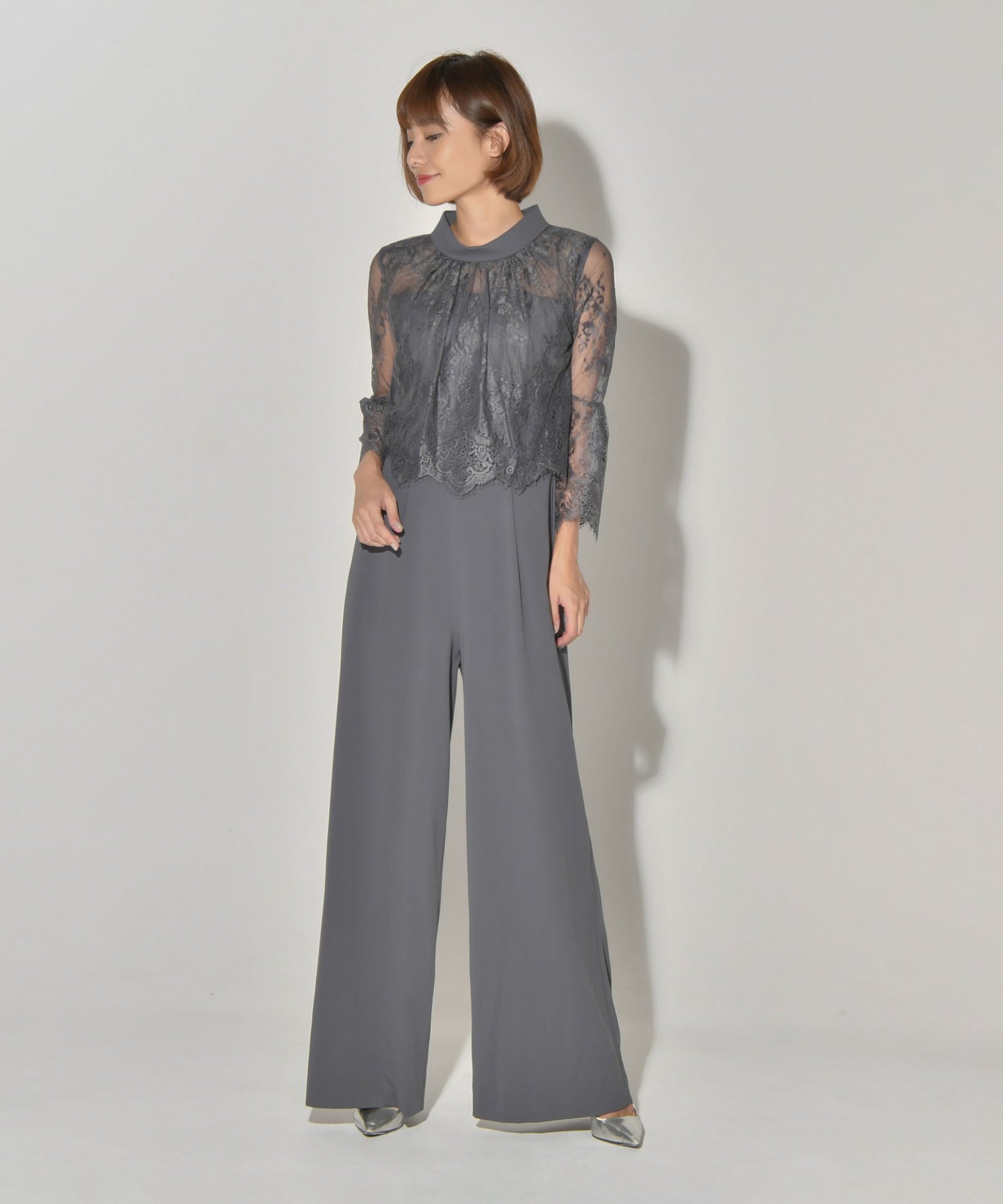 HIGHT NECK LACE PANTS DRESS