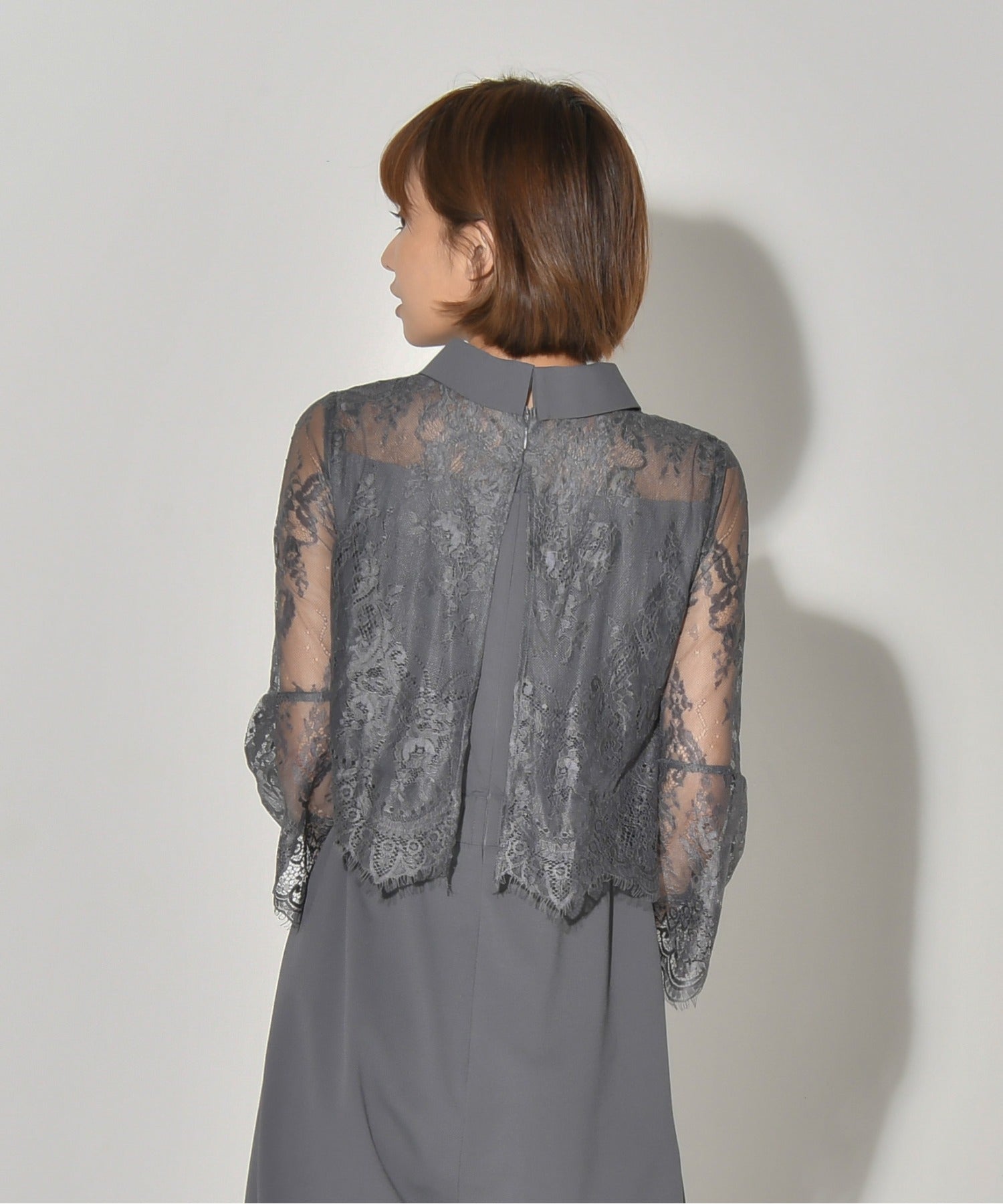 HIGHT NECK LACE PANTS DRESS