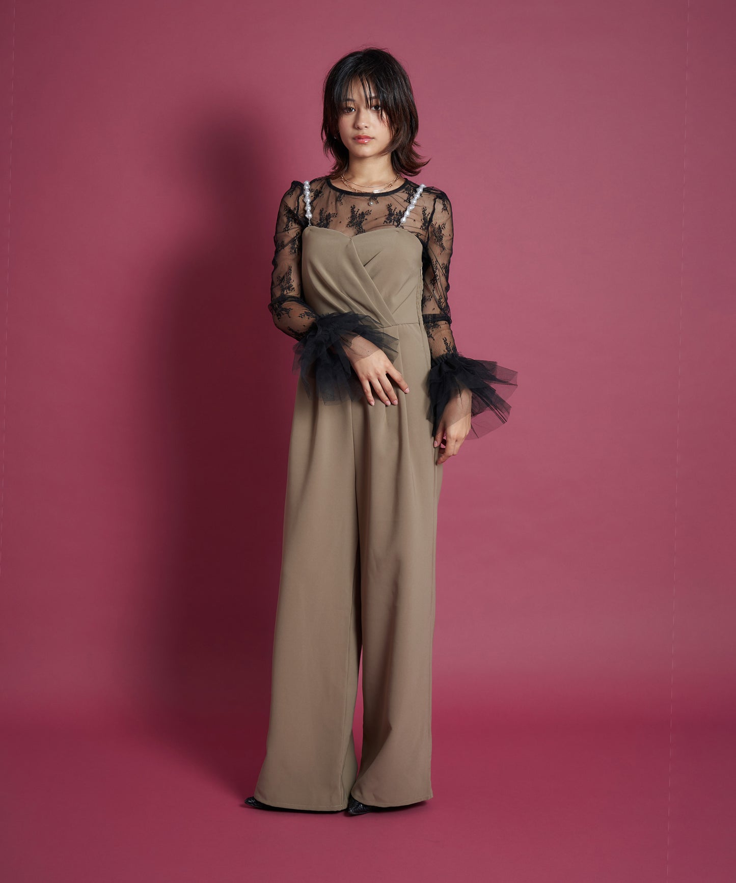 2WAY PEARL STRAP PANTS DRESS