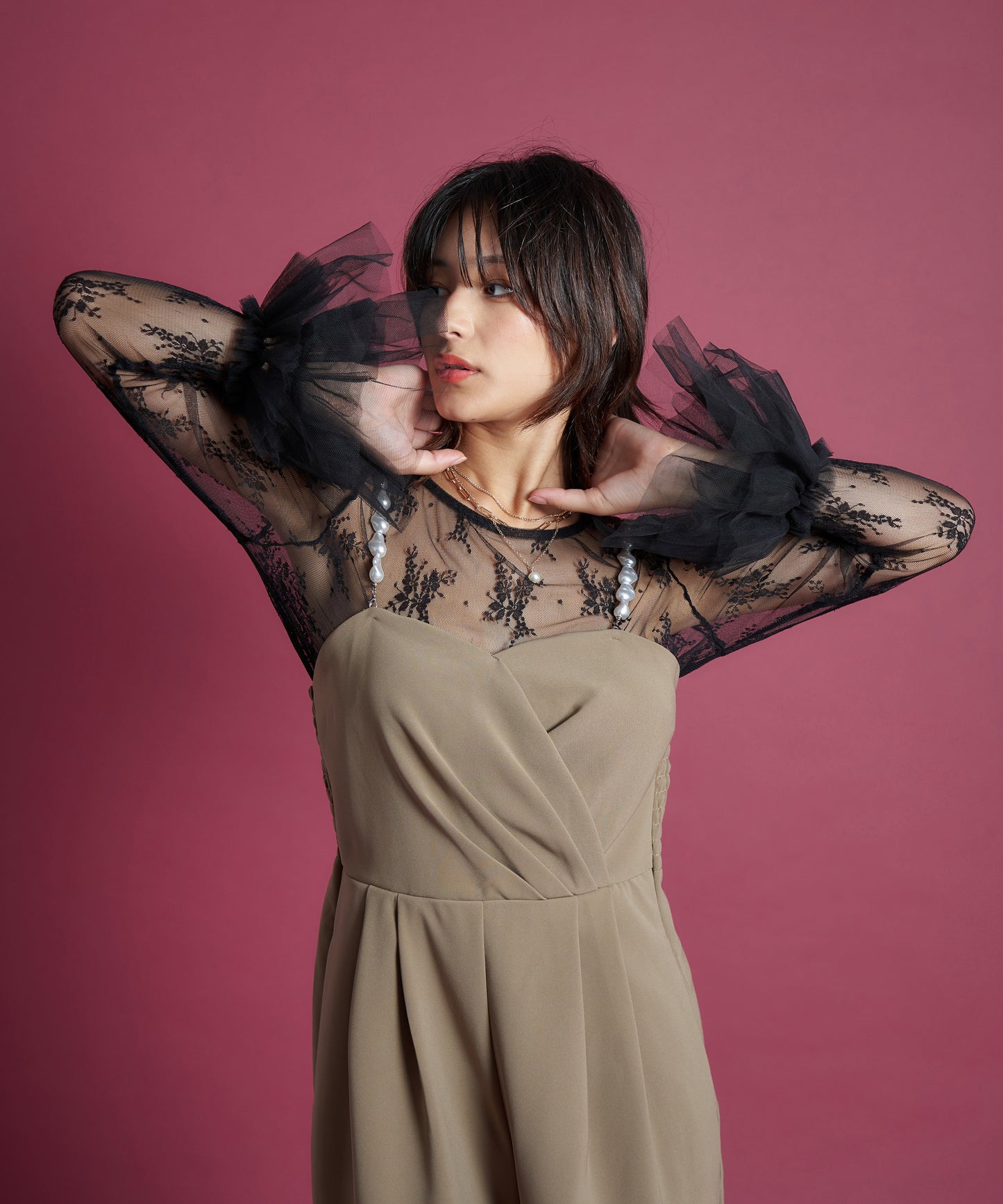 2WAY PEARL STRAP PANTS DRESS