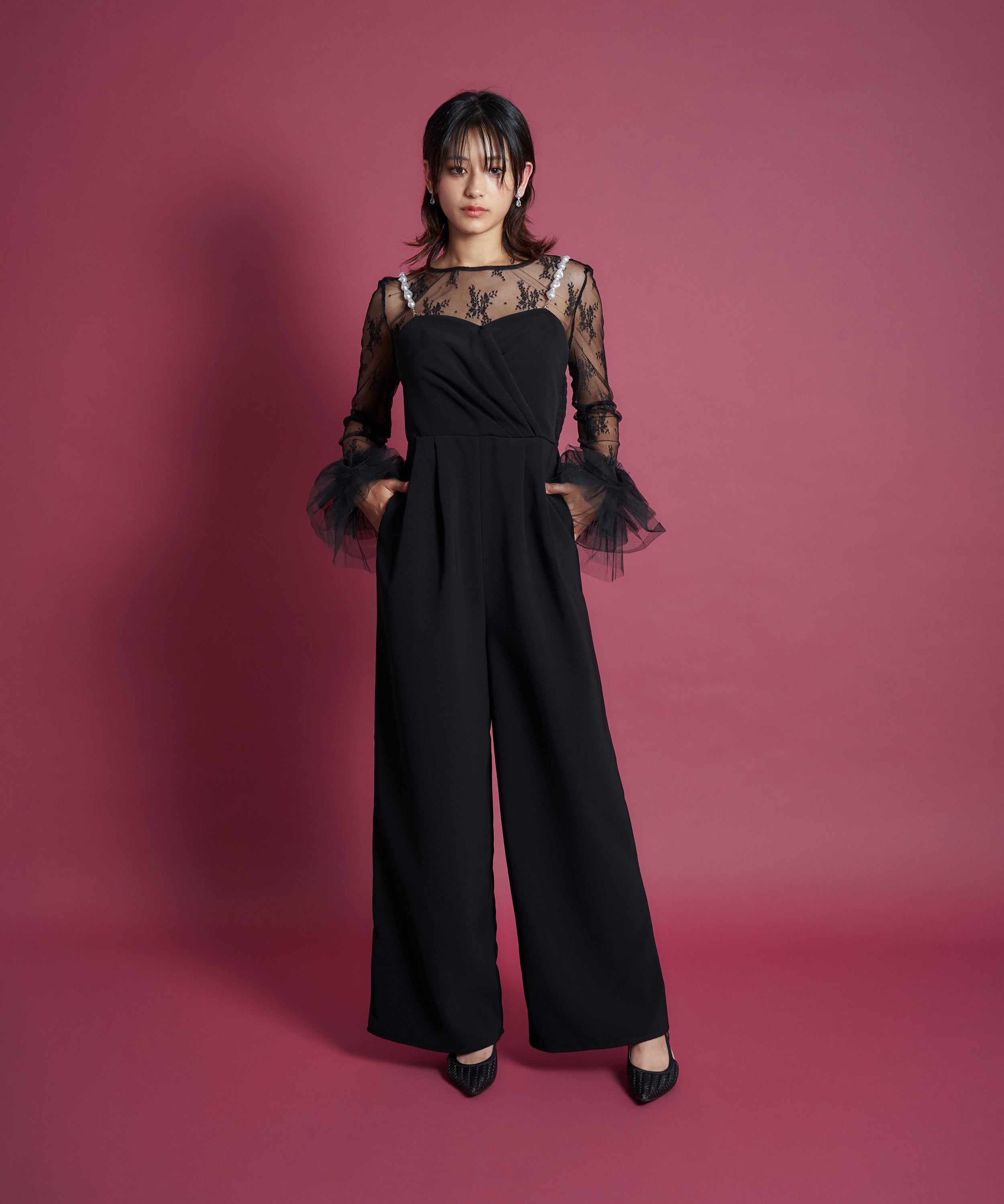 2WAY PEARL STRAP PANTS DRESS