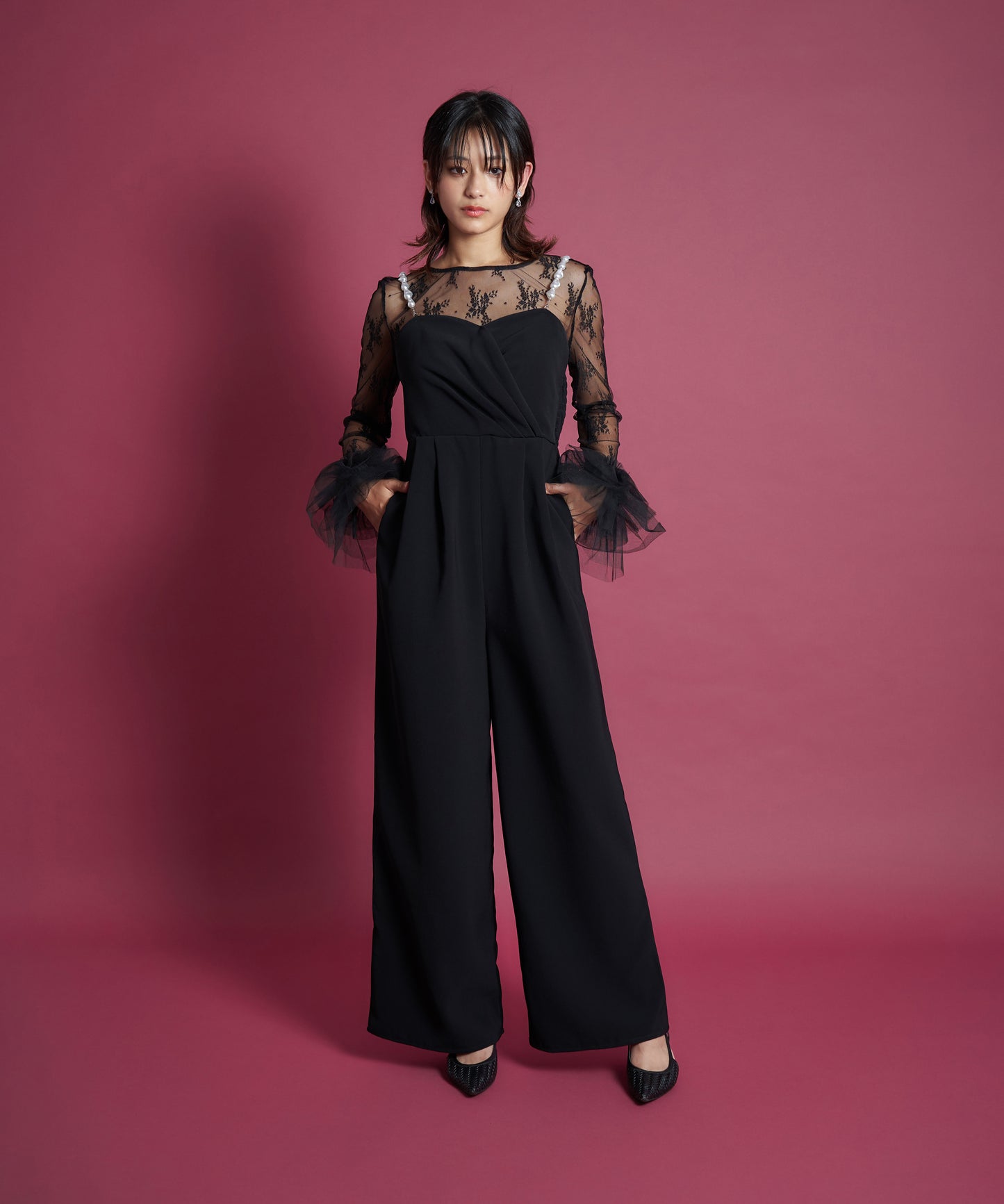 2WAY PEARL STRAP PANTS DRESS