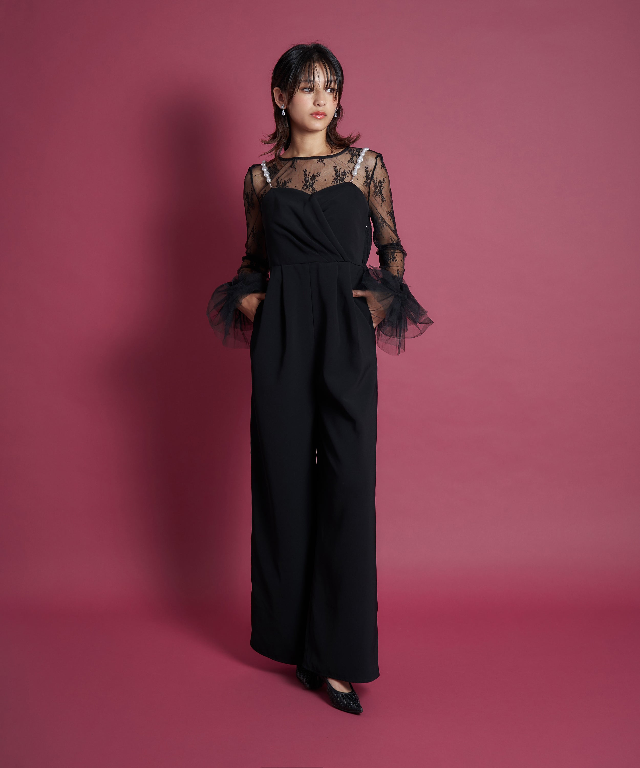 2WAY PEARL STRAP PANTS DRESS