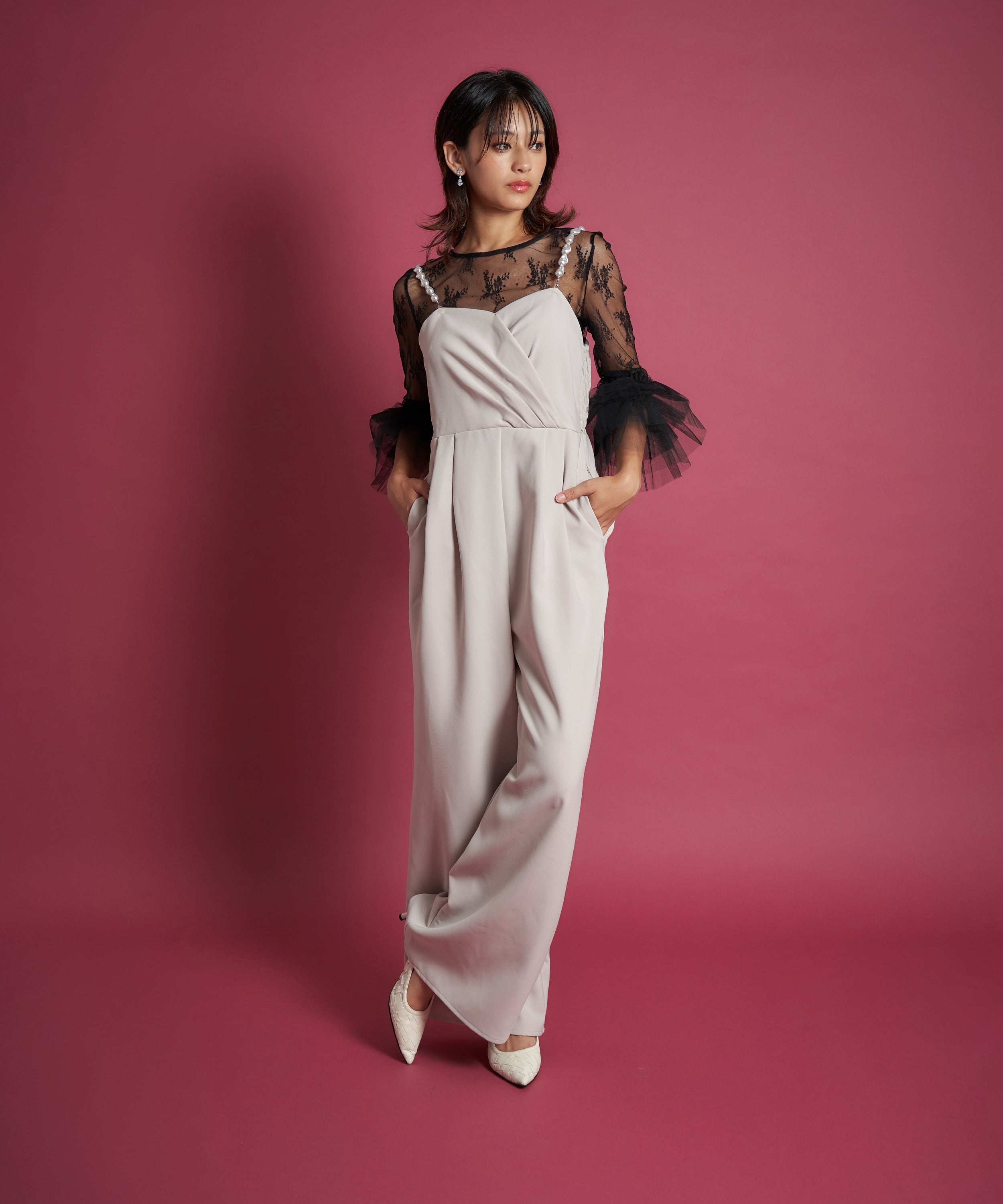 2WAY PEARL STRAP PANTS DRESS