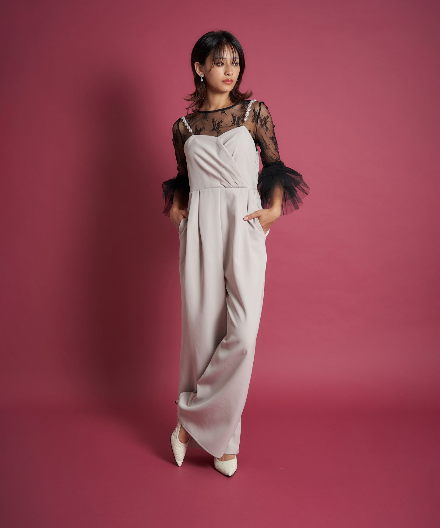 2WAY PEARL STRAP PANTS DRESS