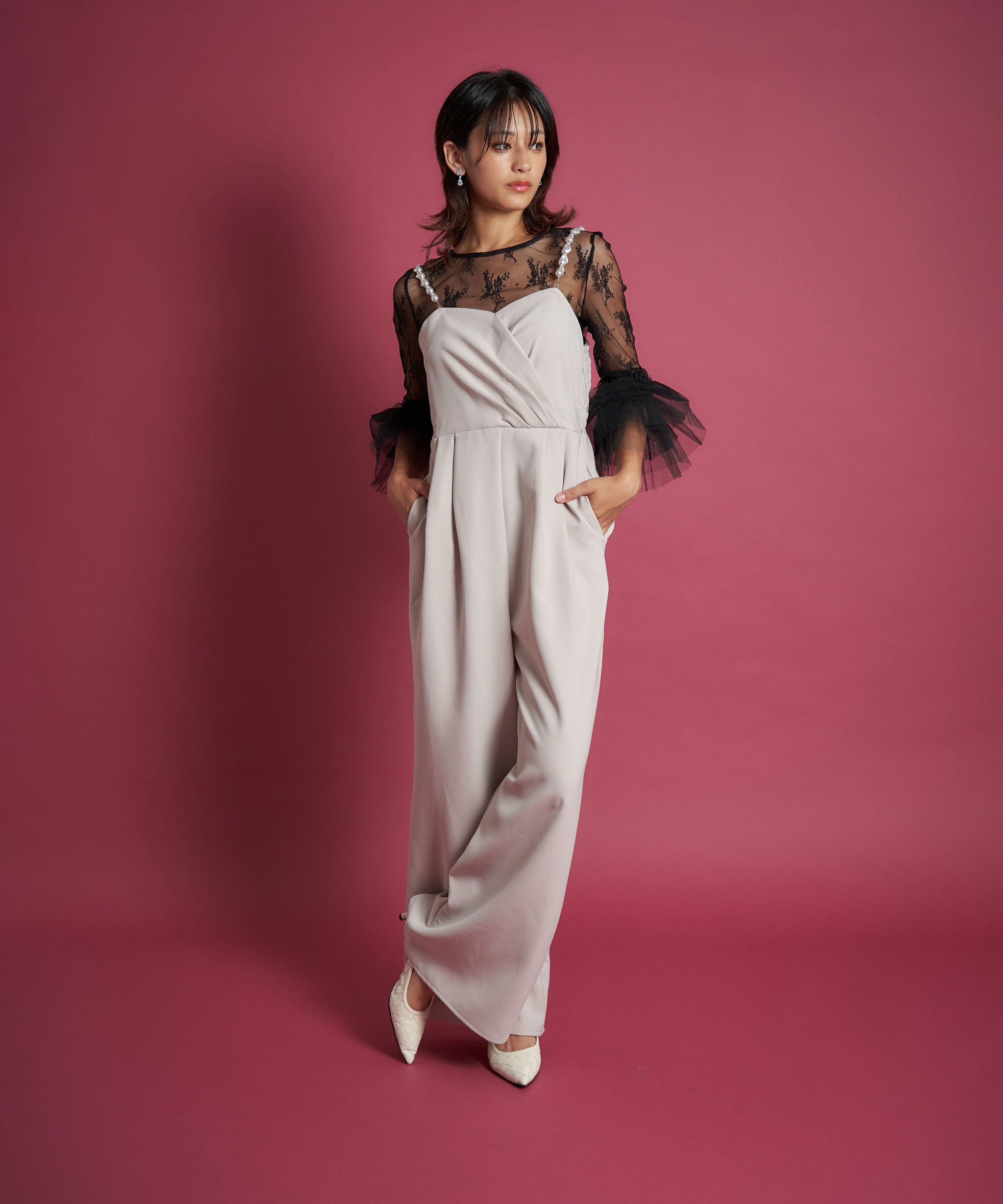 2WAY PEARL STRAP PANTS DRESS