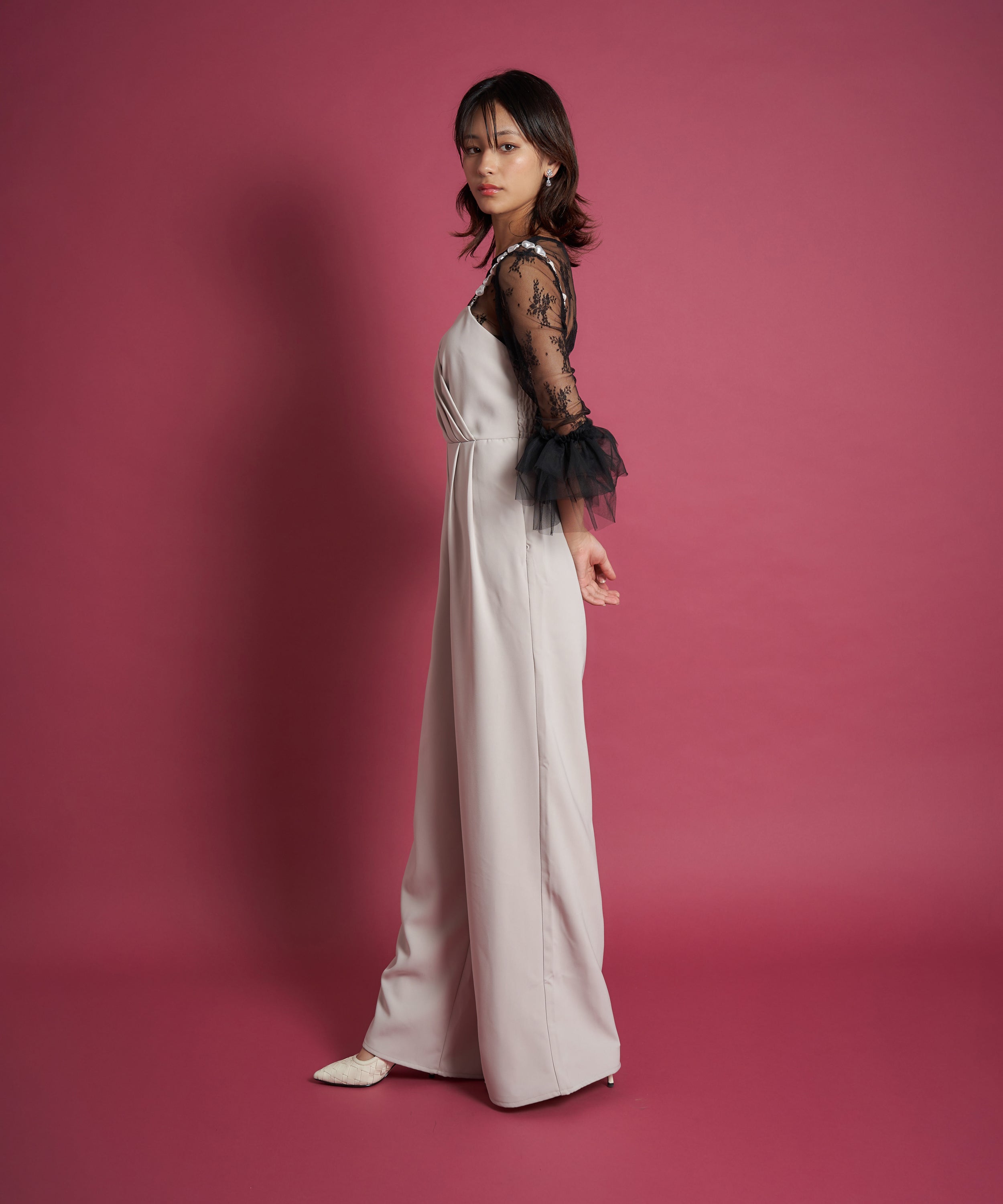 2WAY PEARL STRAP PANTS DRESS