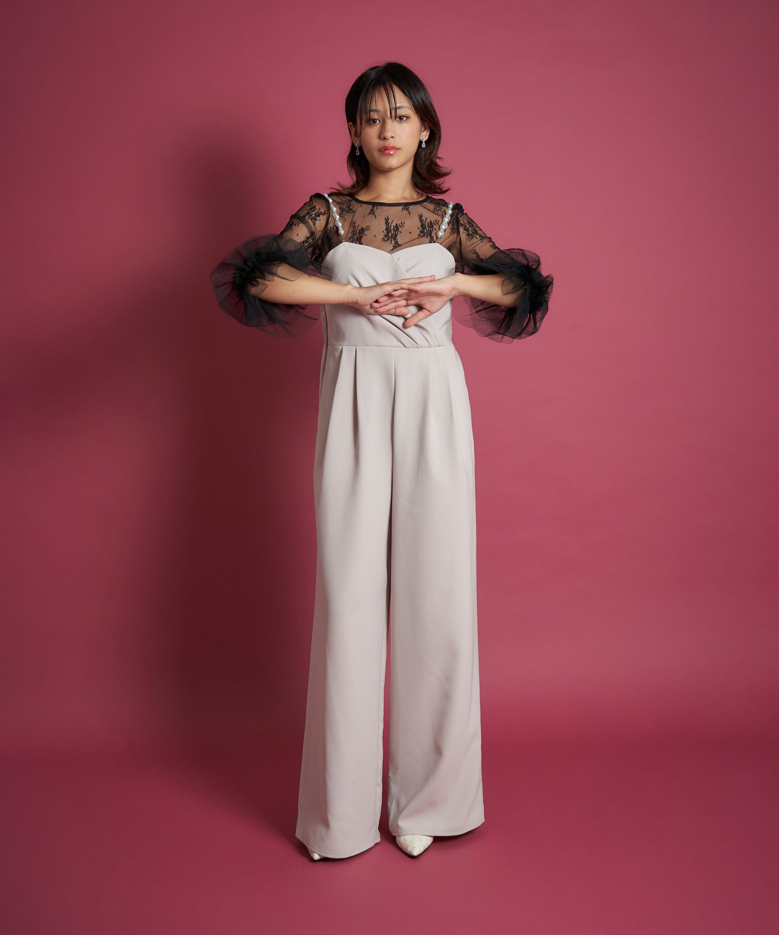 2WAY PEARL STRAP PANTS DRESS