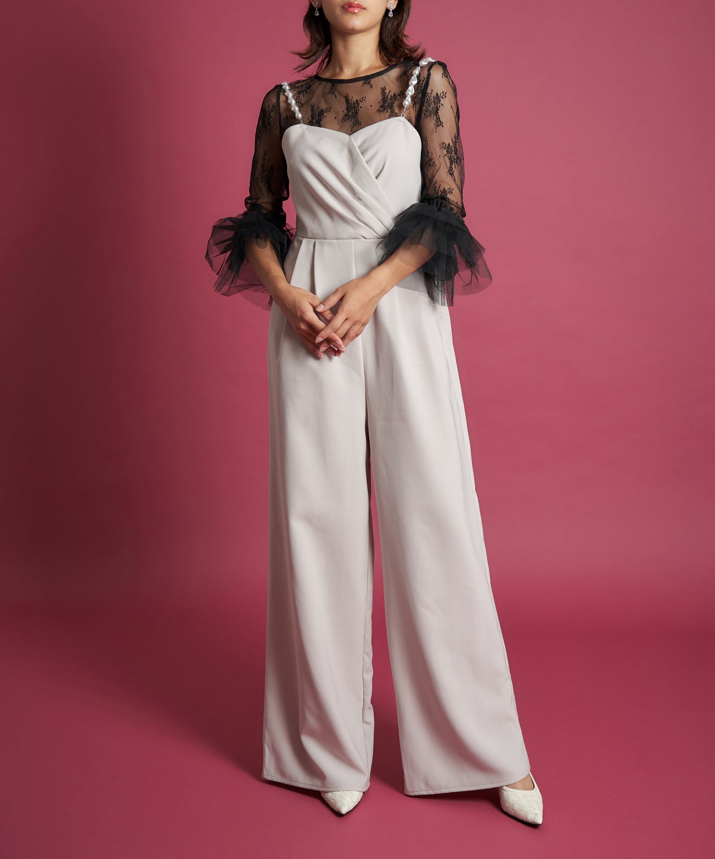 2WAY PEARL STRAP PANTS DRESS