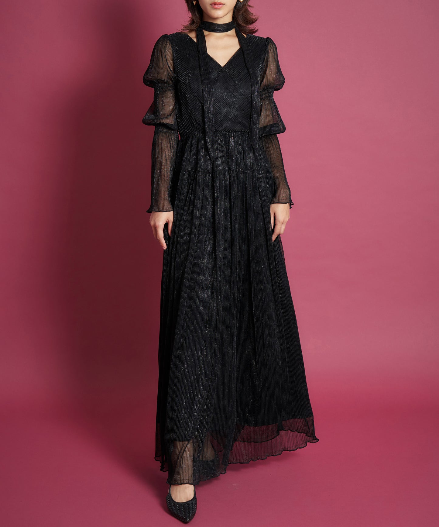 LAME PLEATS DRESS