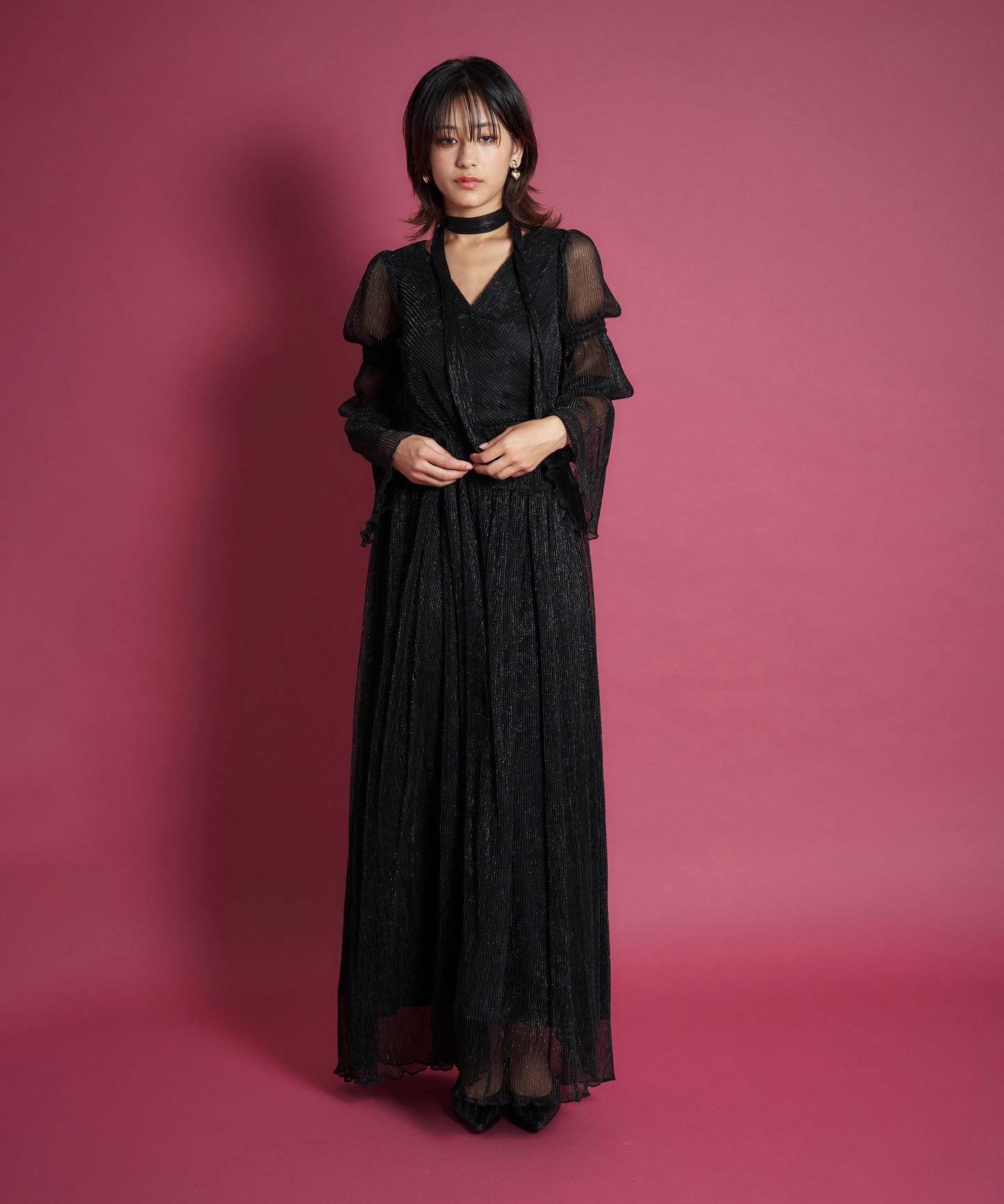 LAME PLEATS DRESS