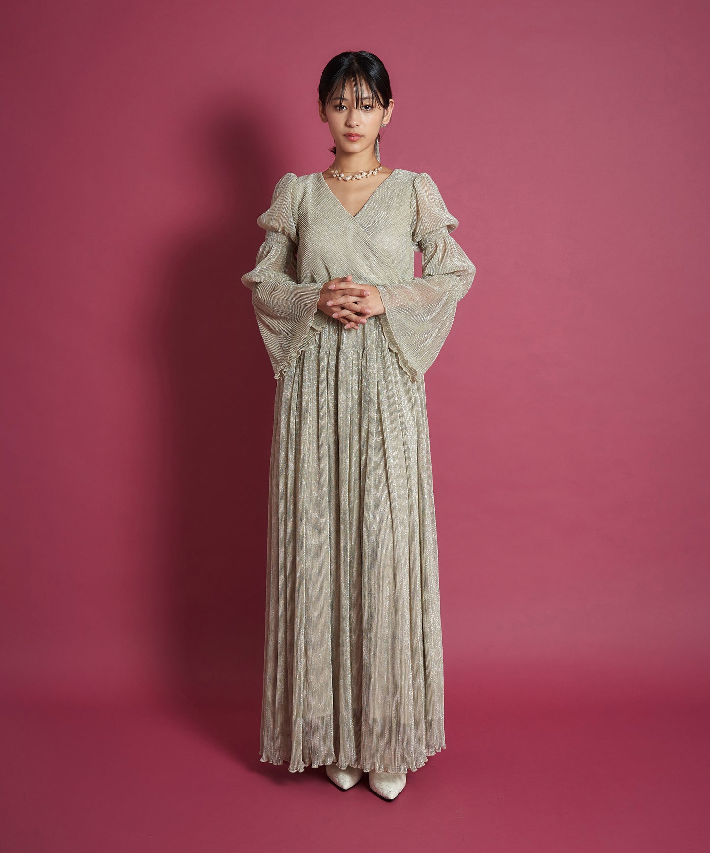 LAME PLEATS DRESS