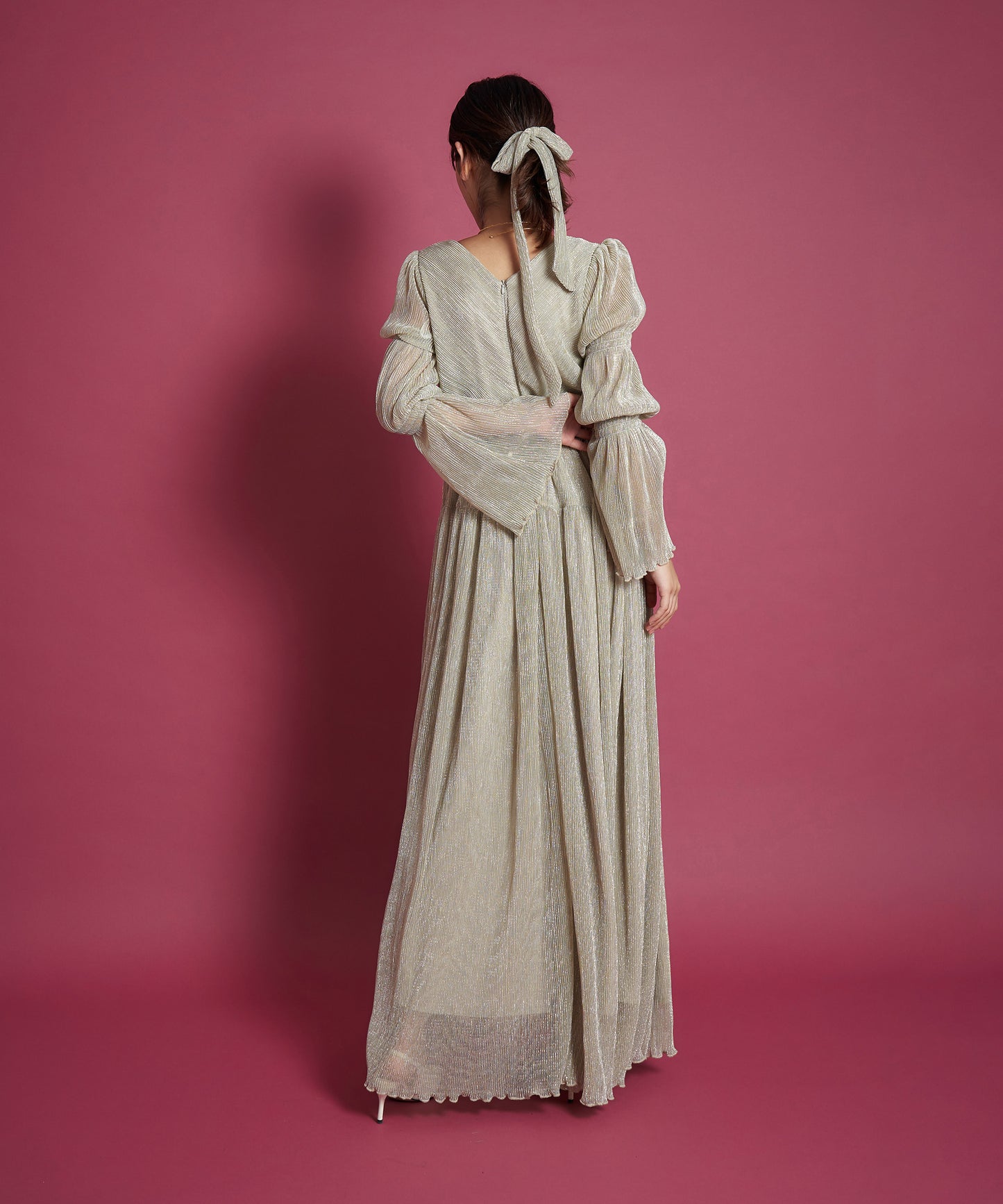 LAME PLEATS DRESS
