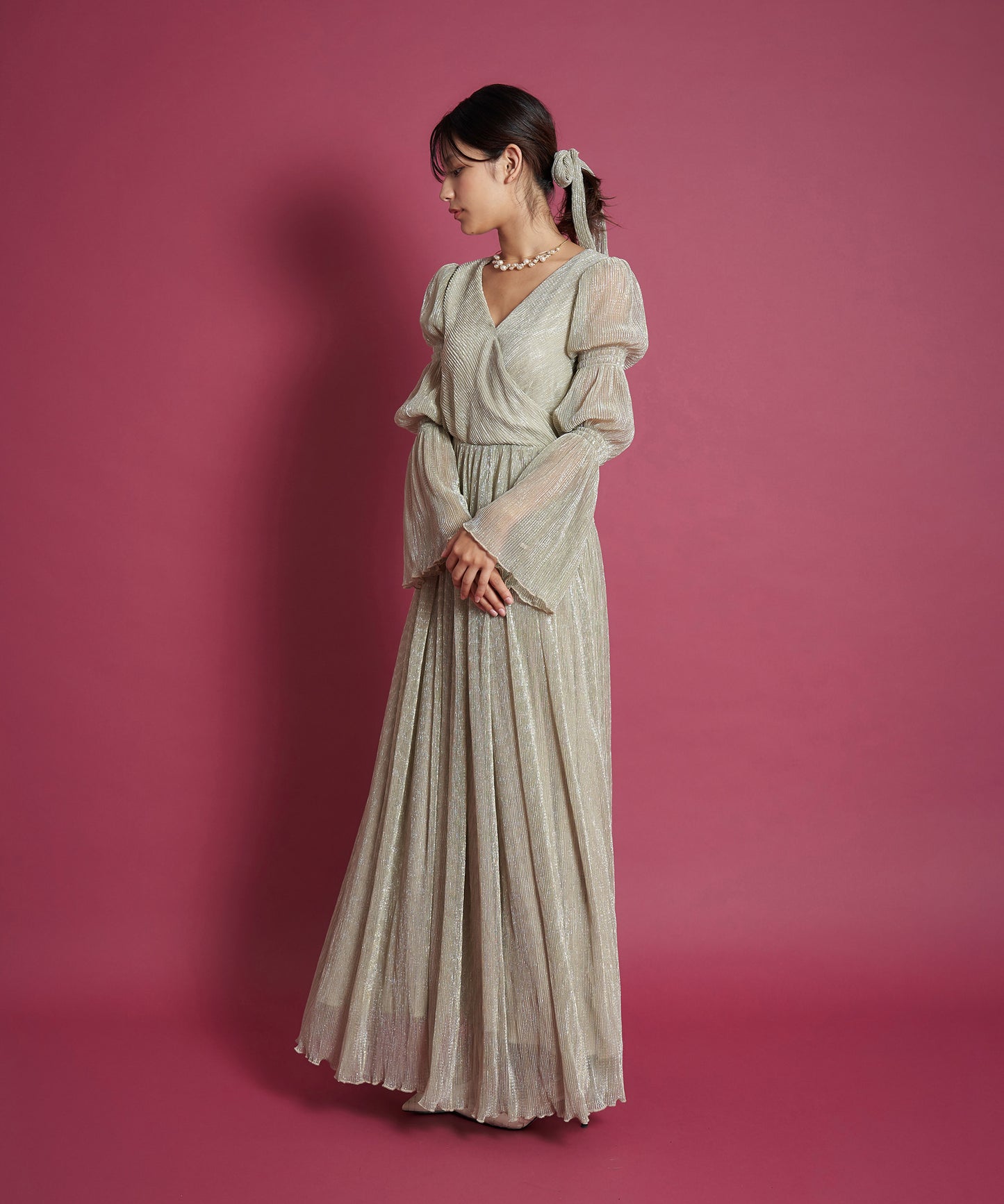 LAME PLEATS DRESS