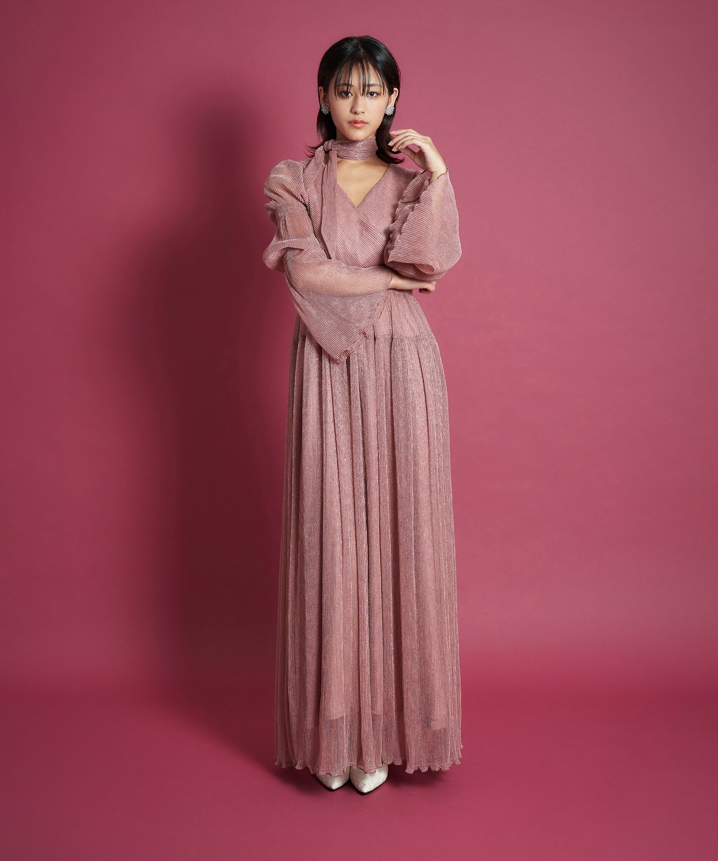 LAME PLEATS DRESS
