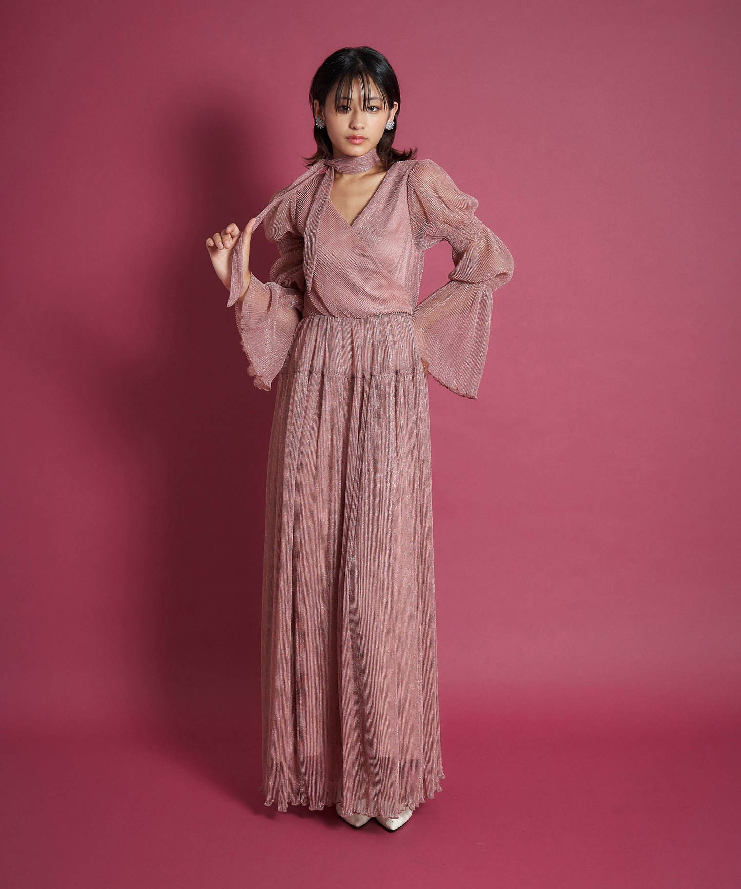 LAME PLEATS DRESS
