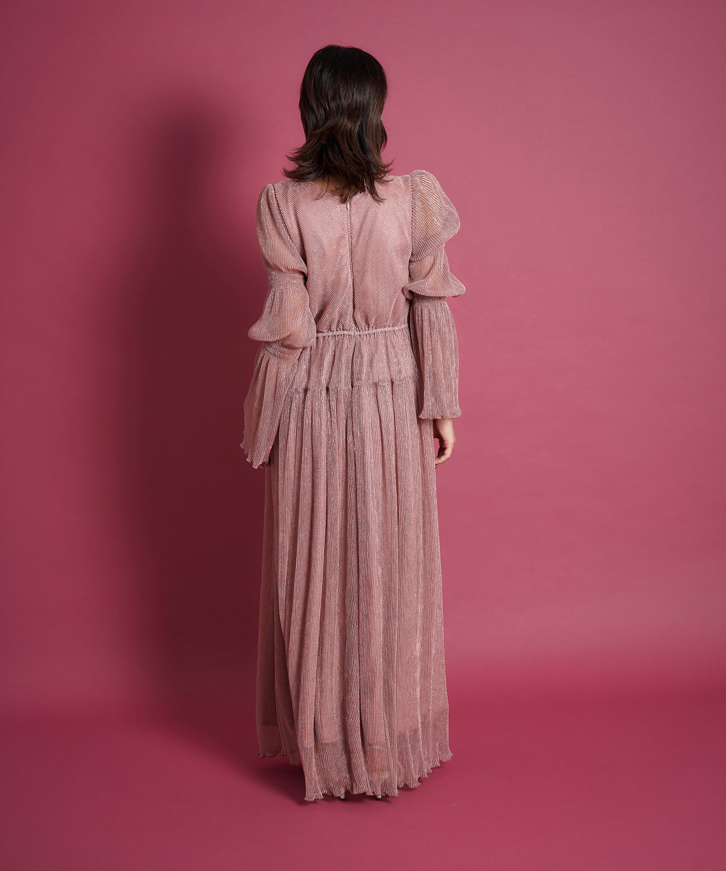 LAME PLEATS DRESS