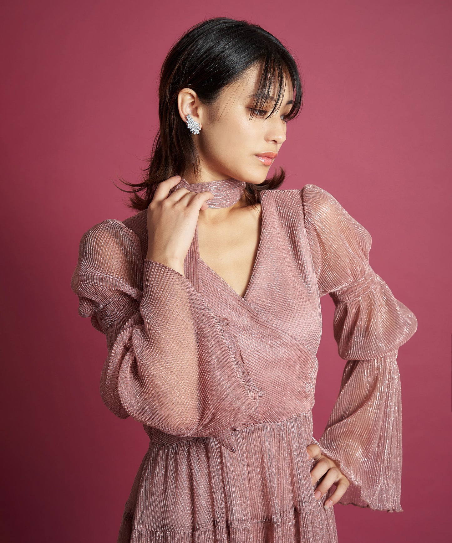 LAME PLEATS DRESS