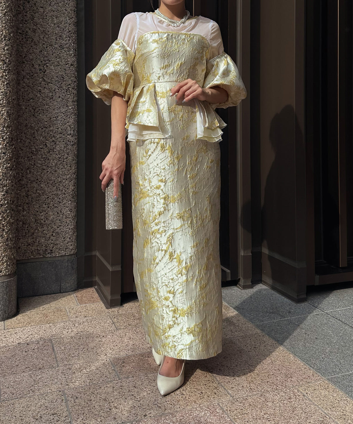JACQUARD OFF SHOLDER DRESS