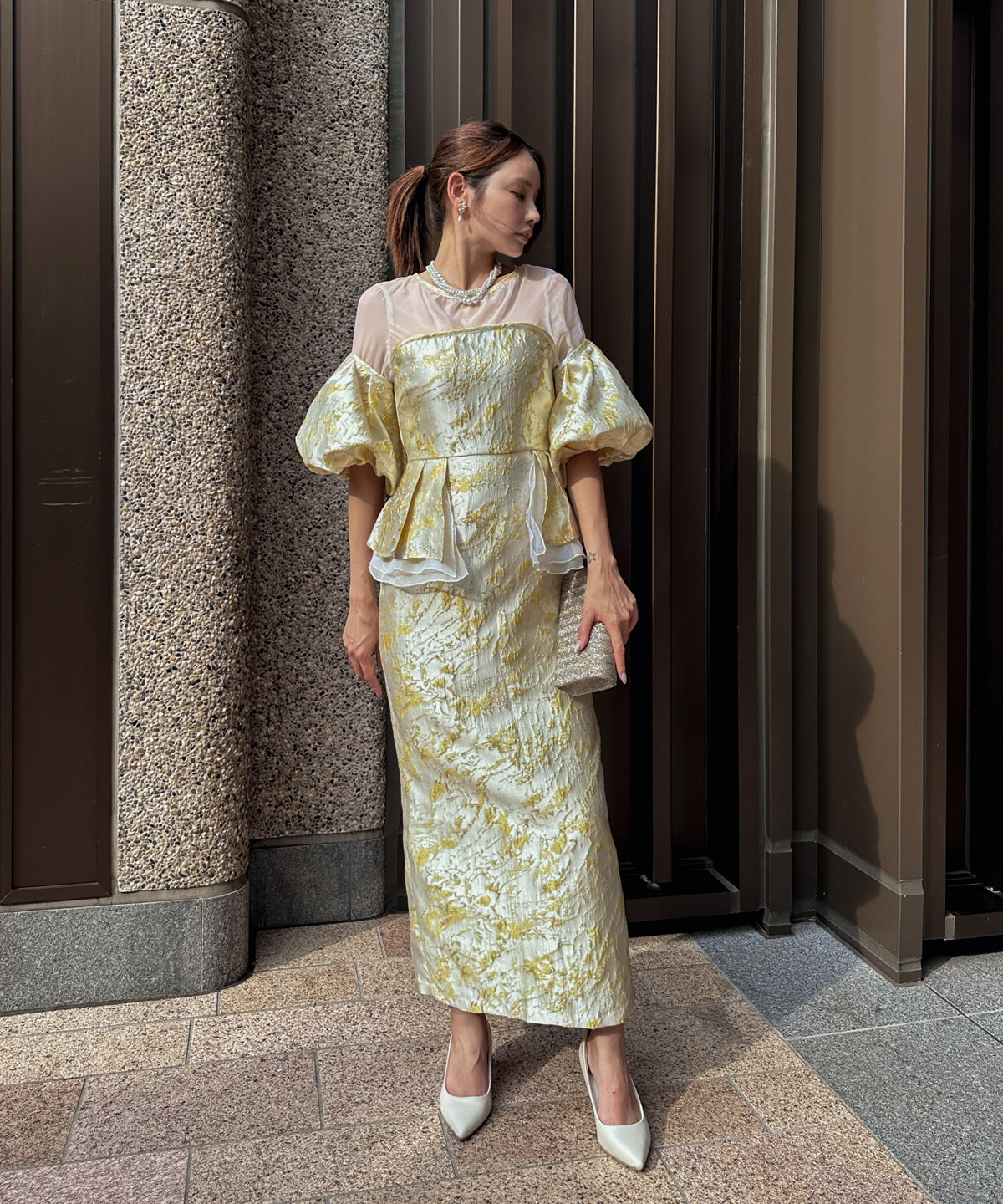 JACQUARD OFF SHOLDER DRESS