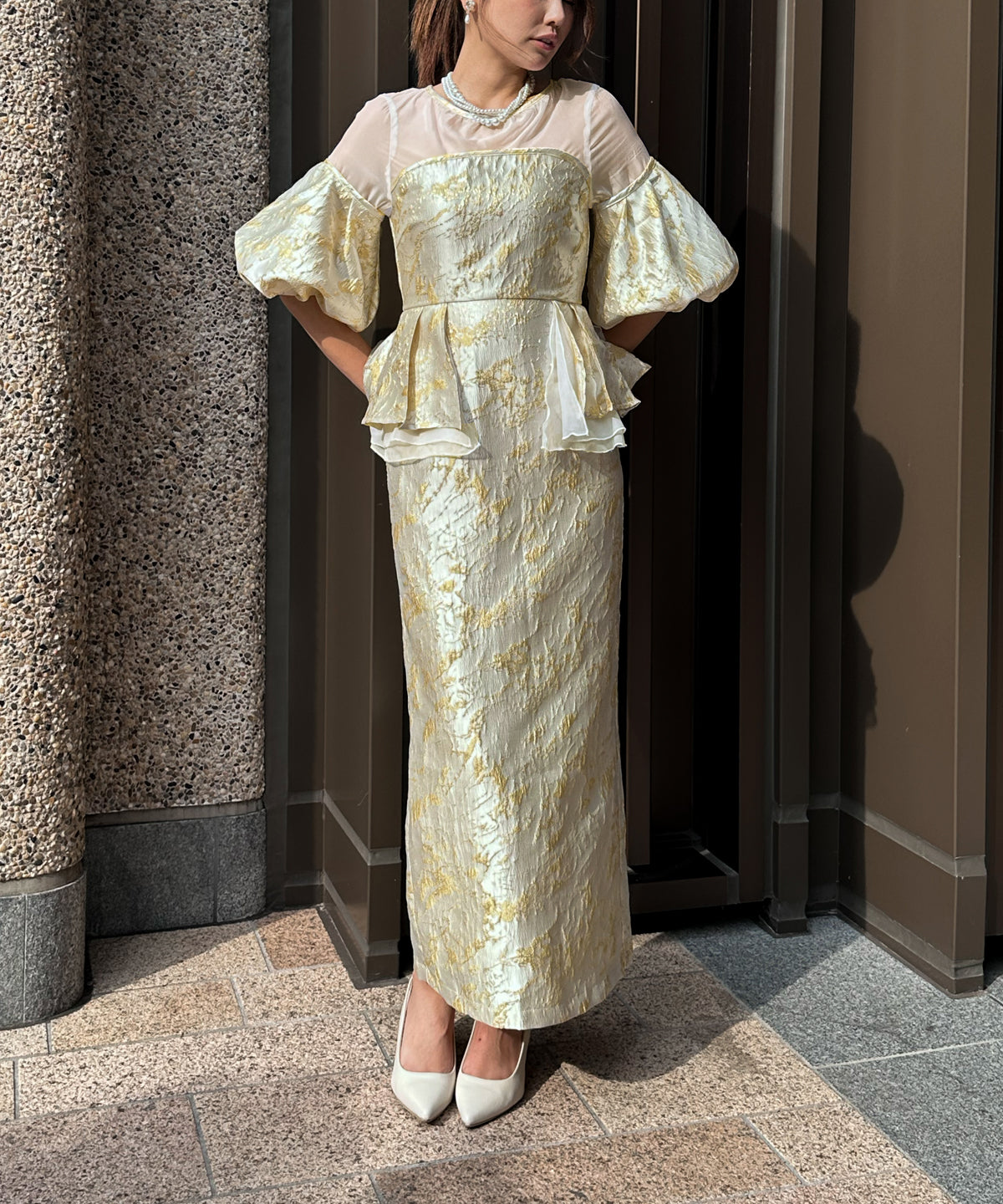 JACQUARD OFF SHOLDER DRESS