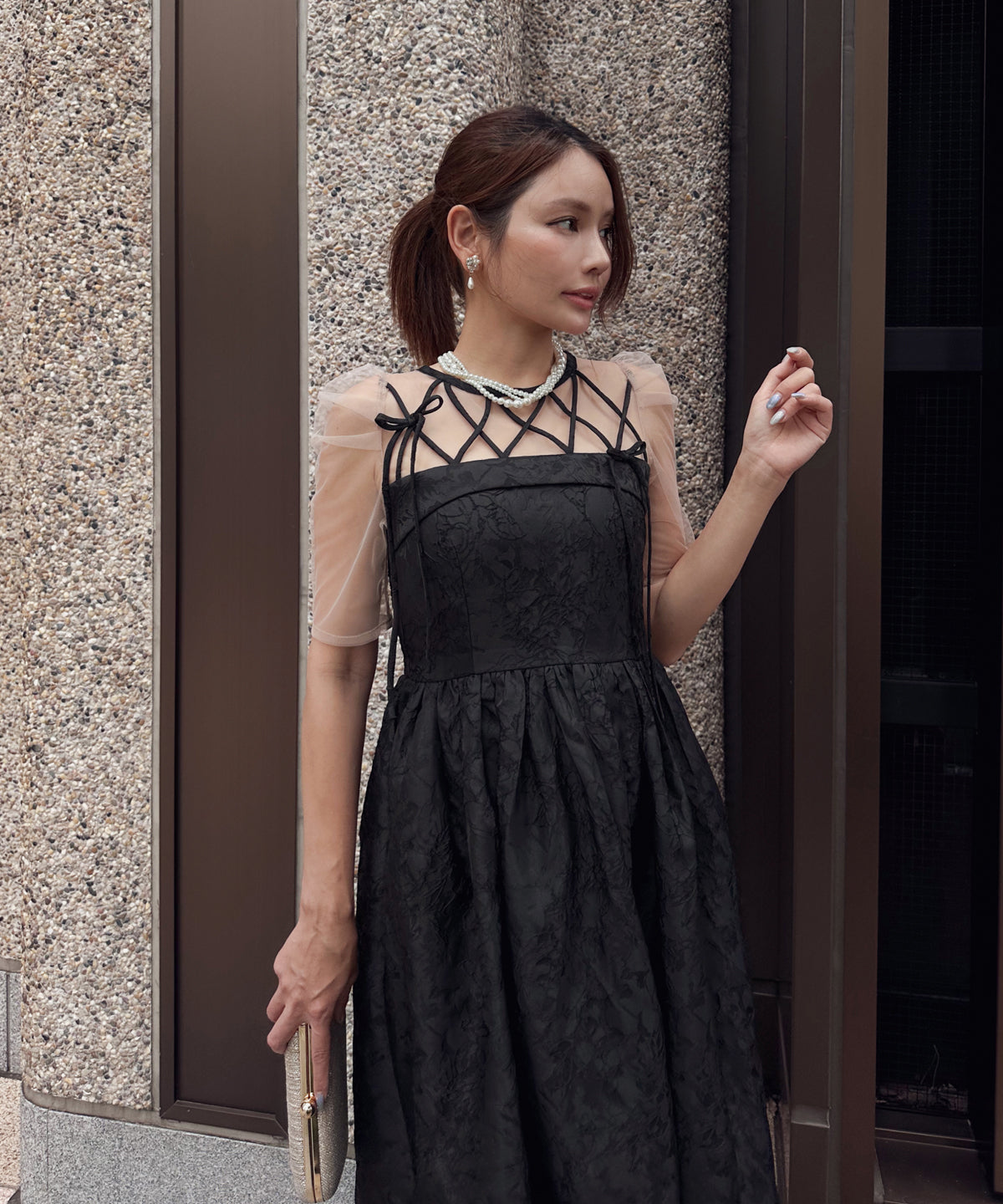 RIBBON MOTIF JACQUARD DRESS