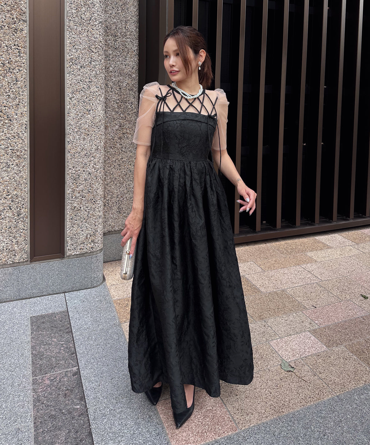 RIBBON MOTIF JACQUARD DRESS