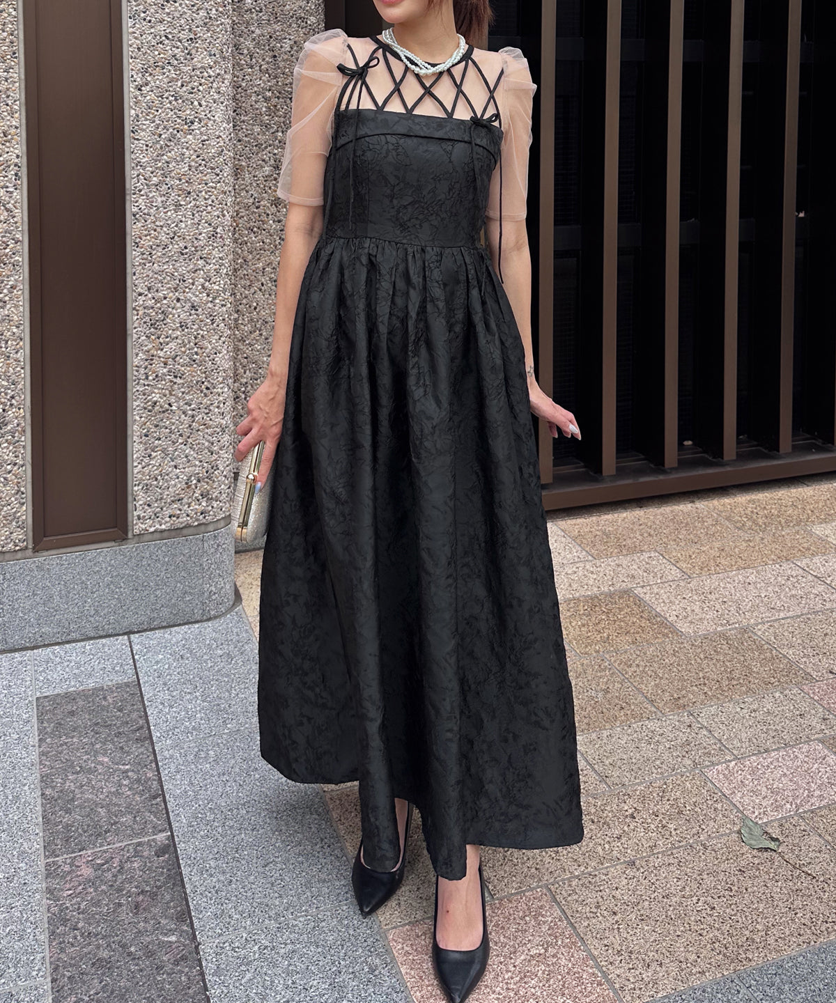 RIBBON MOTIF JACQUARD DRESS