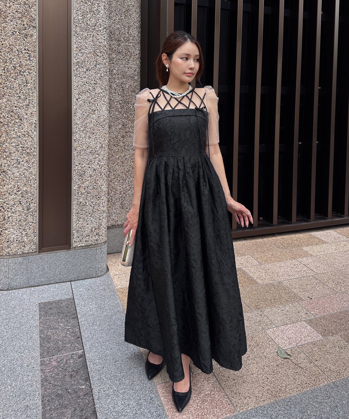 RIBBON MOTIF JACQUARD DRESS