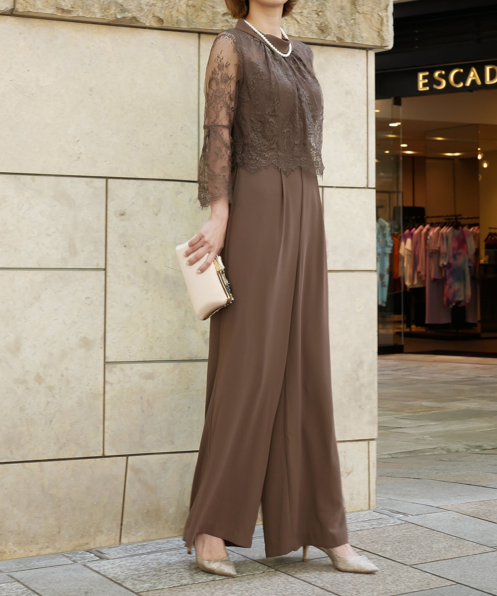 HIGHT NECK LACE PANTS DRESS