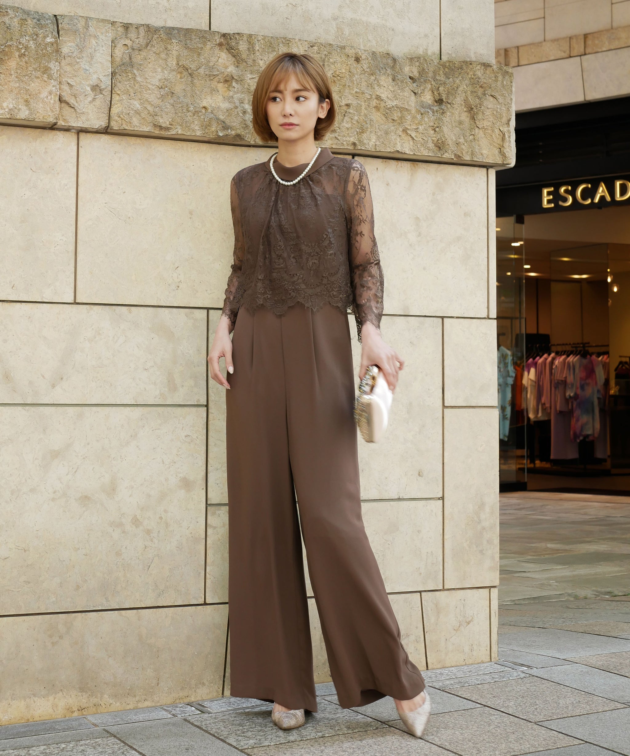 HIGHT NECK LACE PANTS DRESS