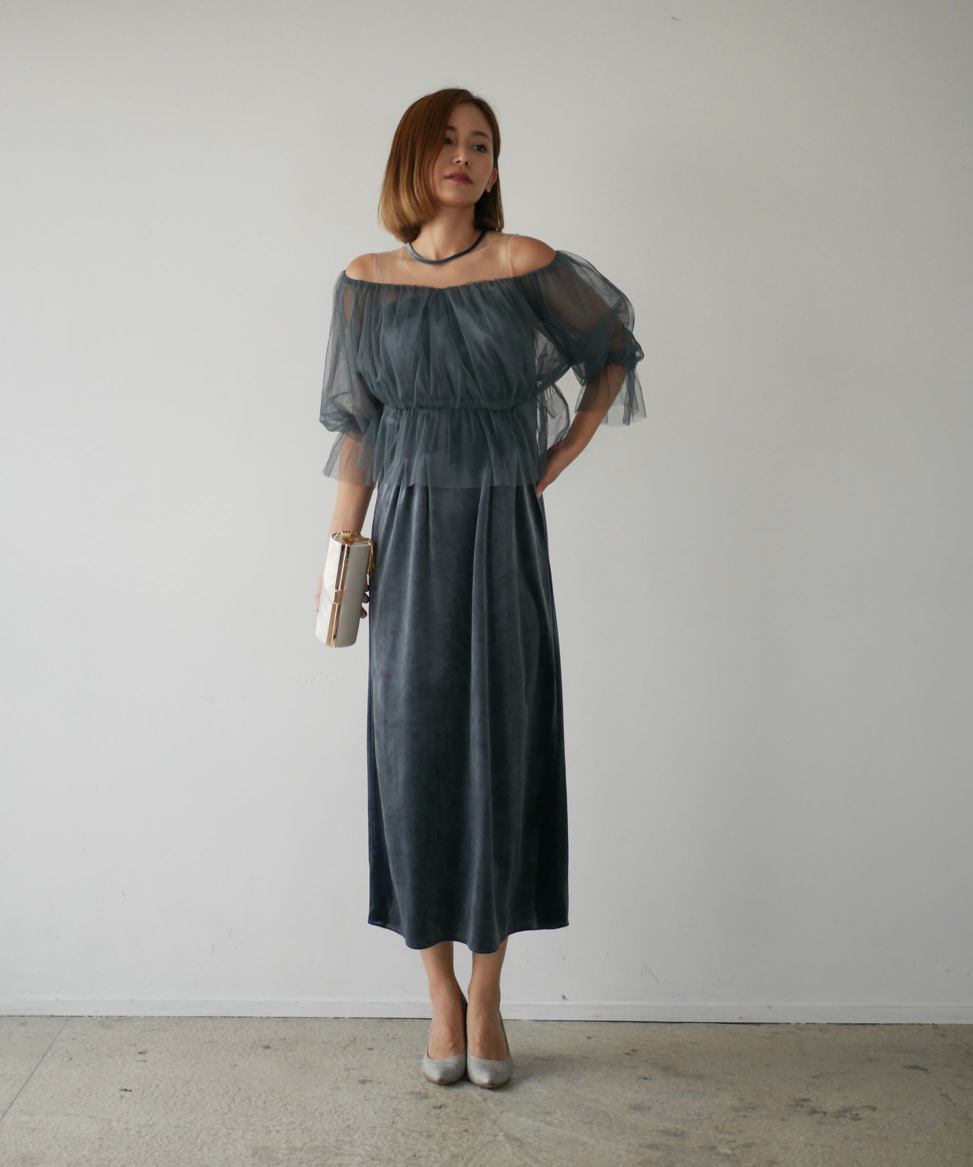 モデルサイズ：160cm B84 W61 H84 / 着用：グレイッシュブルー