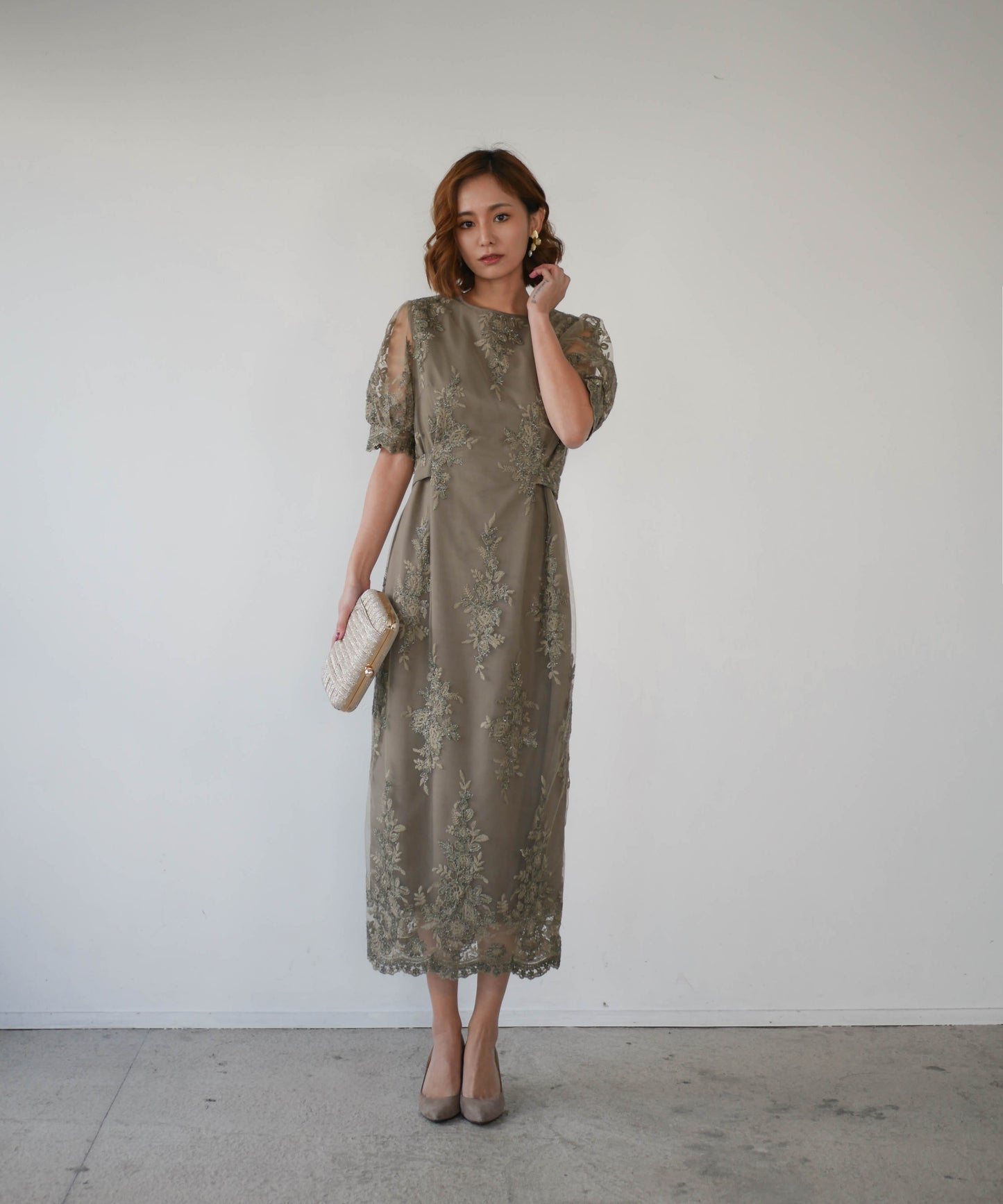 EMBROIDERY LACE PENCIL DRESS