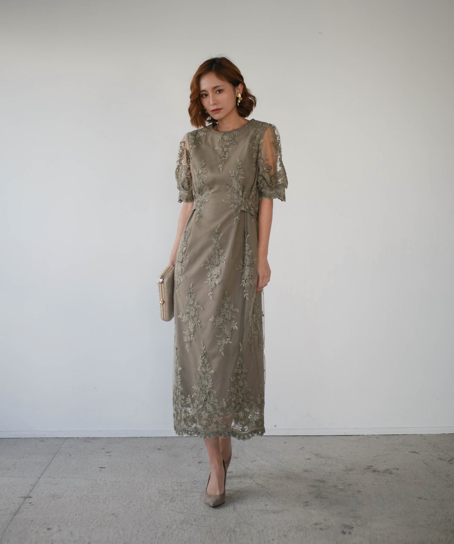 EMBROIDERY LACE PENCIL DRESS