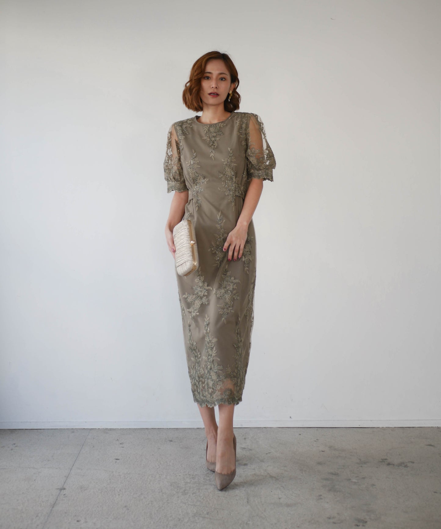 EMBROIDERY LACE PENCIL DRESS