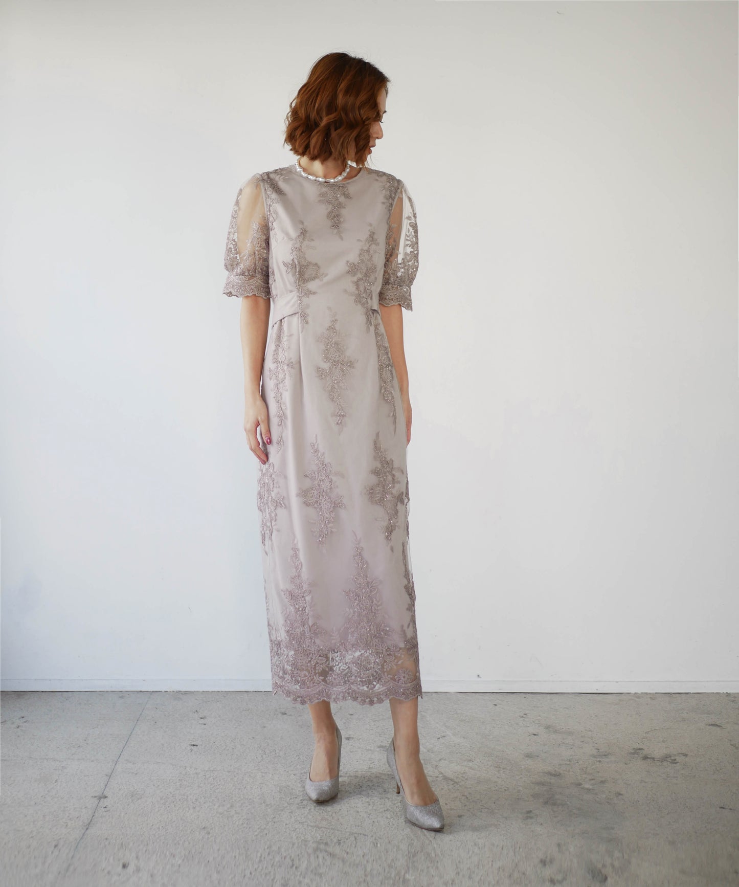 EMBROIDERY LACE PENCIL DRESS