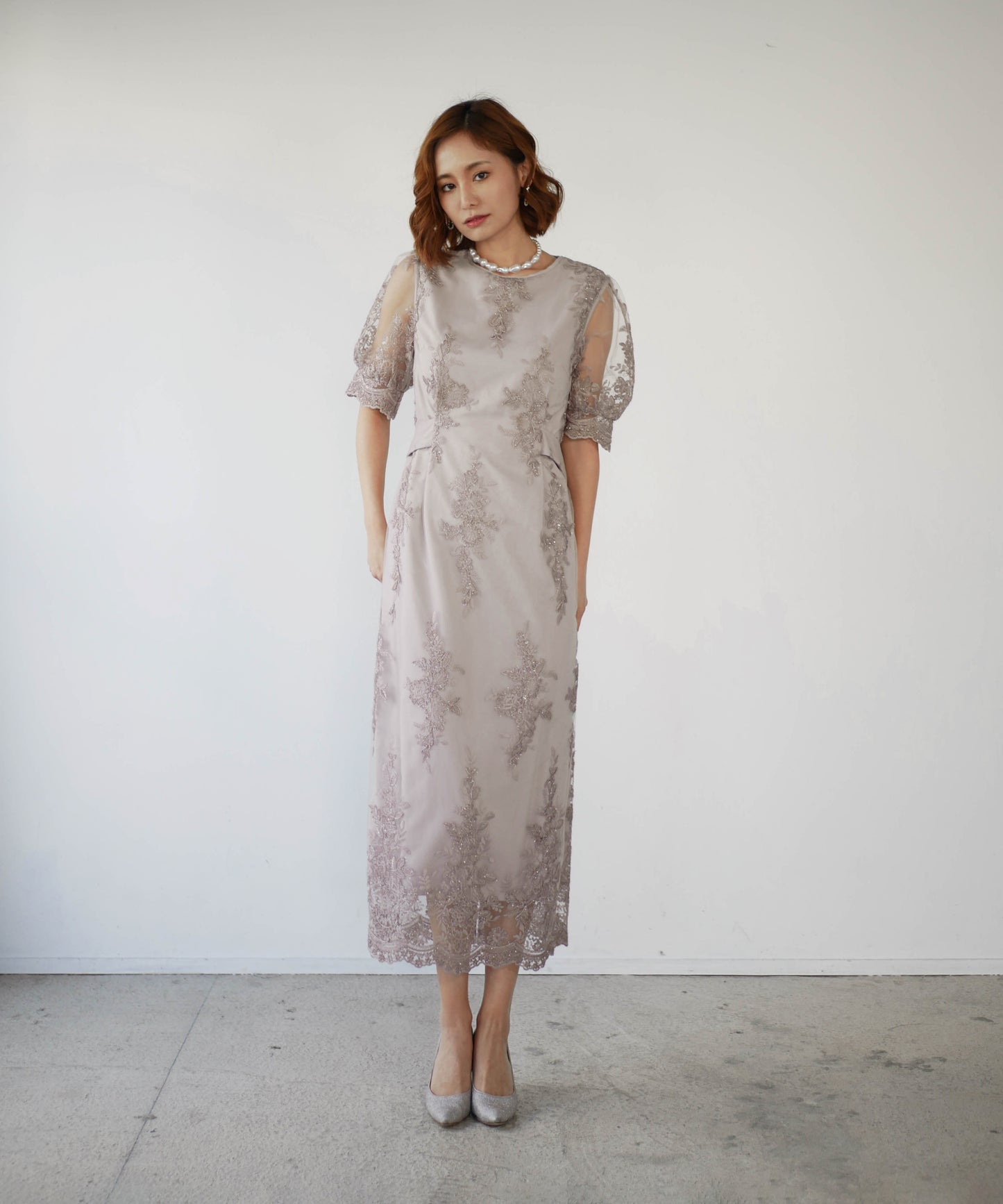 EMBROIDERY LACE PENCIL DRESS