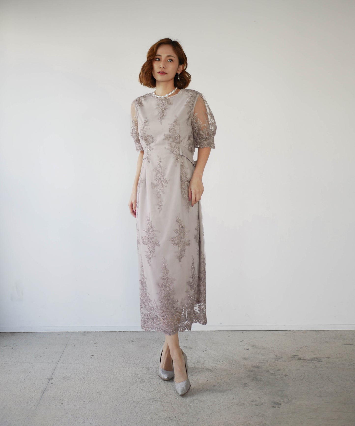 EMBROIDERY LACE PENCIL DRESS