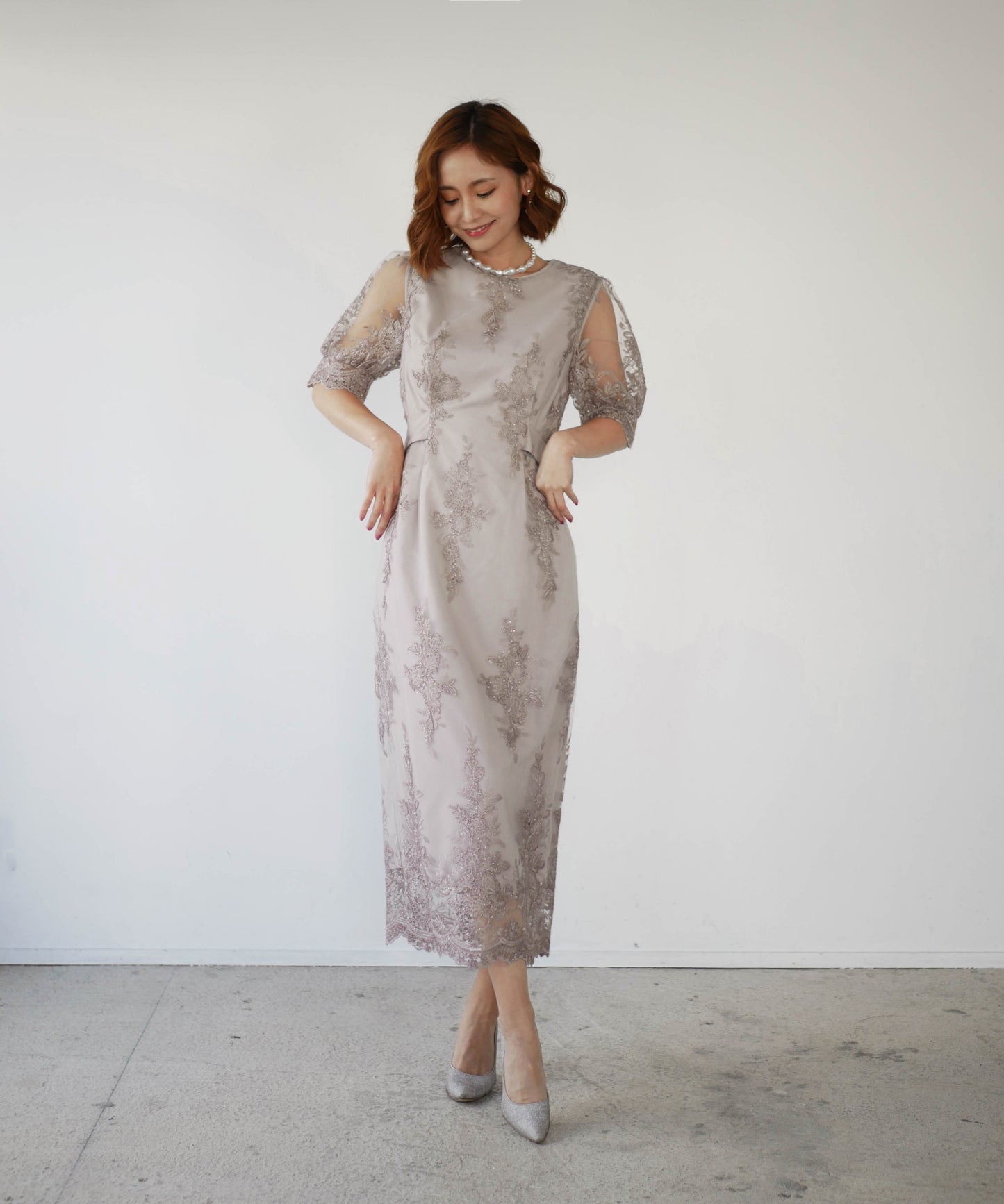 EMBROIDERY LACE PENCIL DRESS