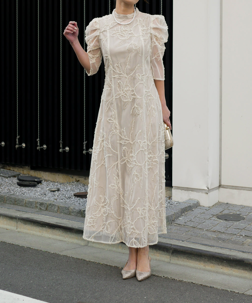 FRINGE LACE FLARE DRESS