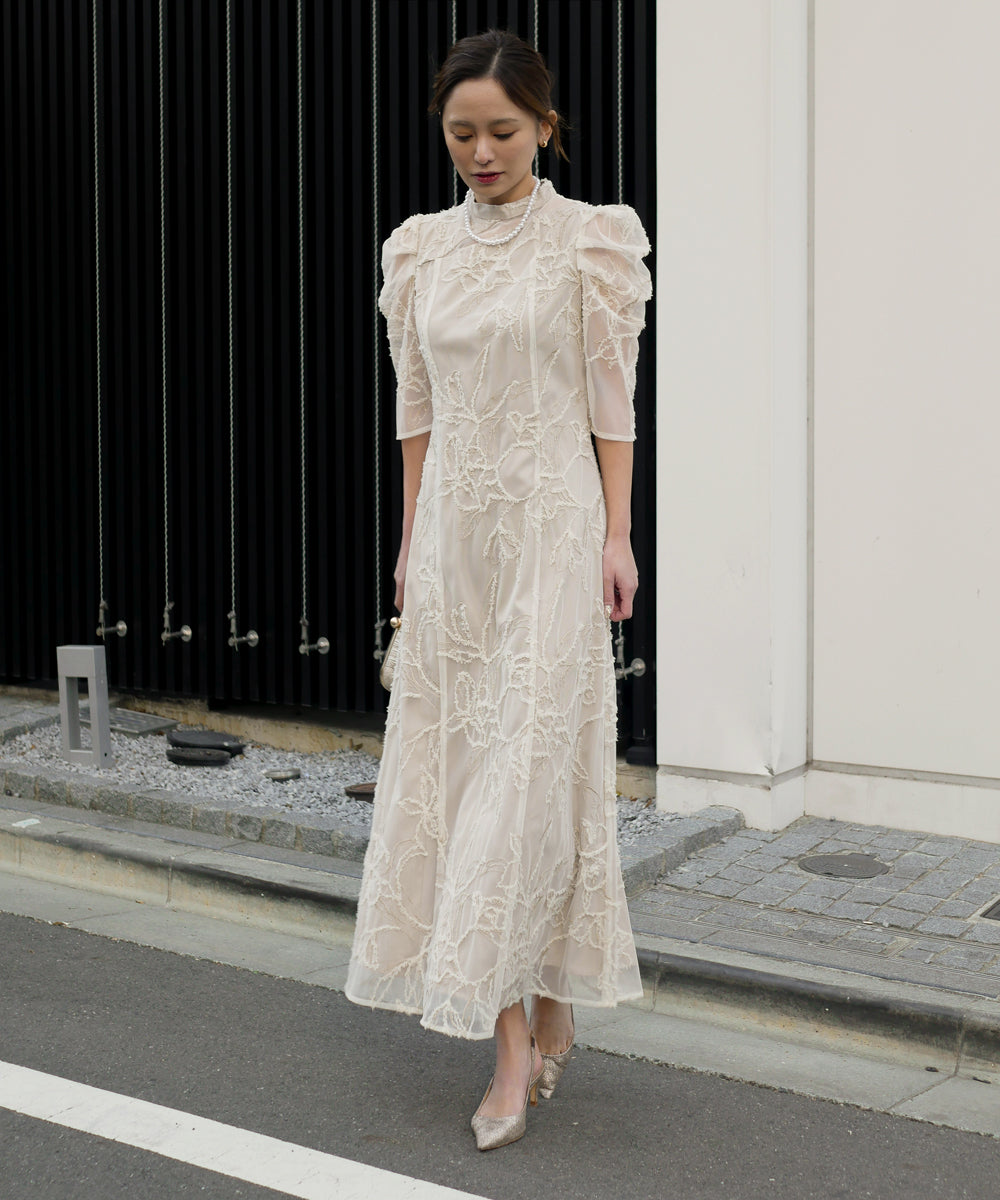 FRINGE LACE FLARE DRESS